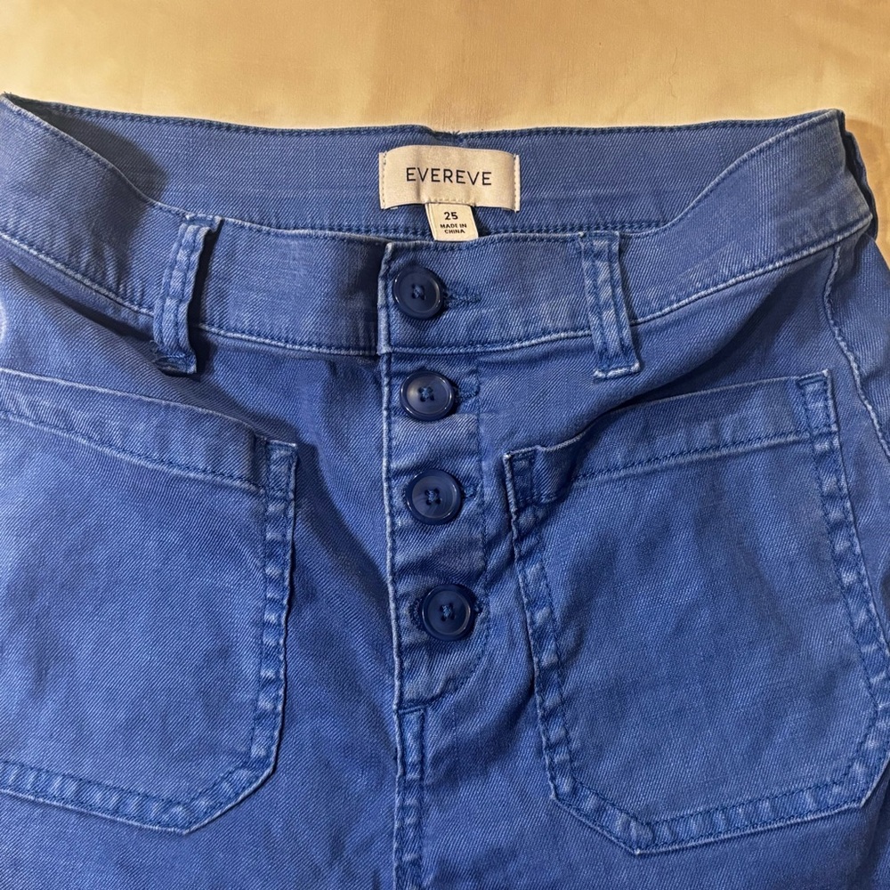 EVEREVE Blue Linen Blend Wide Leg Pants Size 25 Button Fly High Rise - Picture 3 of 8